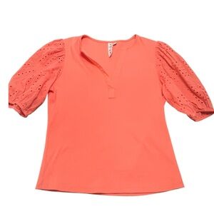 Anthropologie Dolan Coral Eyelet Sleeve Women's Top Size M